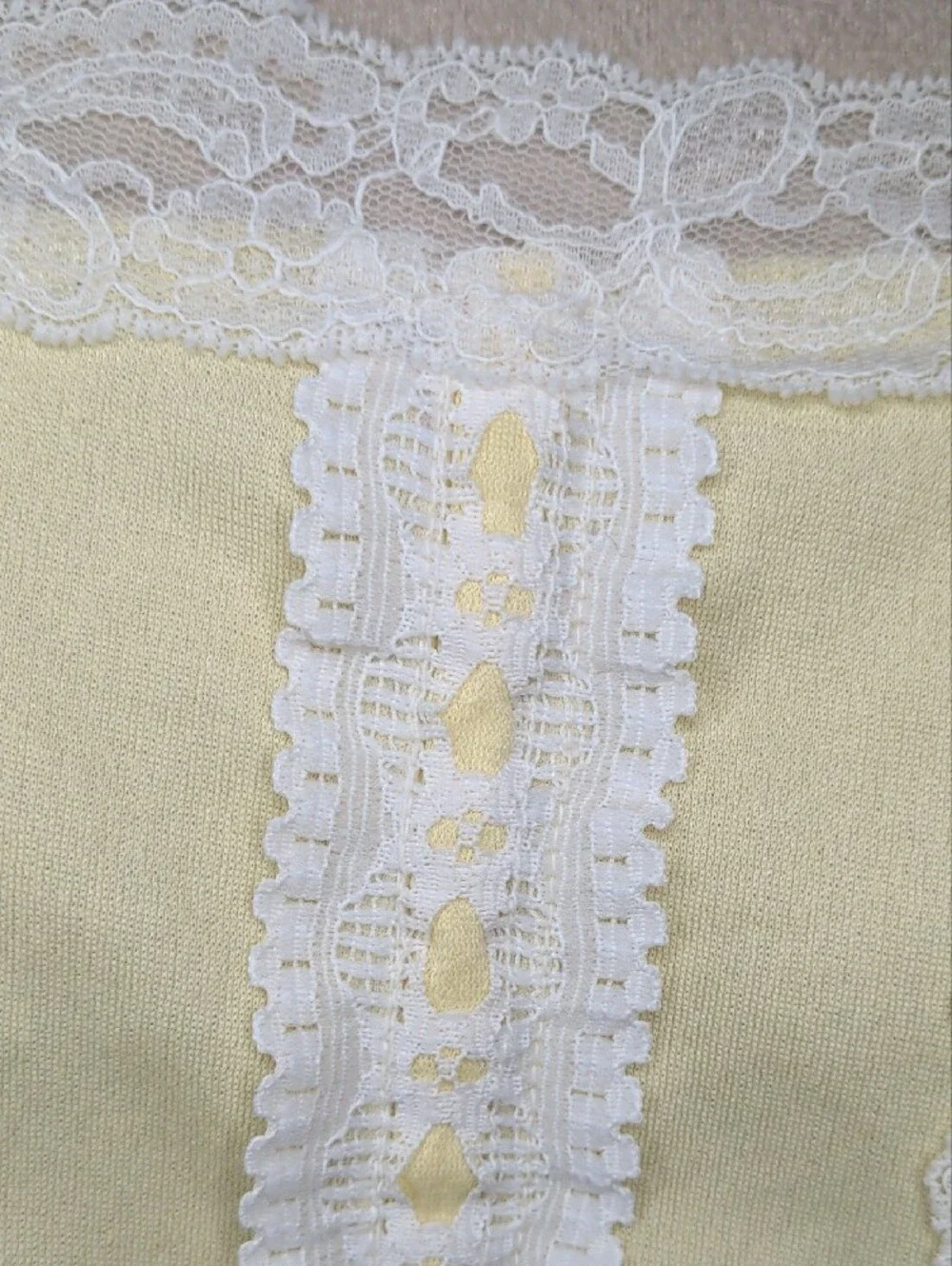 Vintage Pandora By Chic Babydoll Chemise Top Camisole Yellow Lace -Trim SZ M MCM
